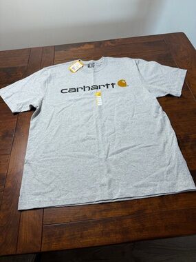 Carhartt Gray Logo Short Sleeve Tee with Gold Accent